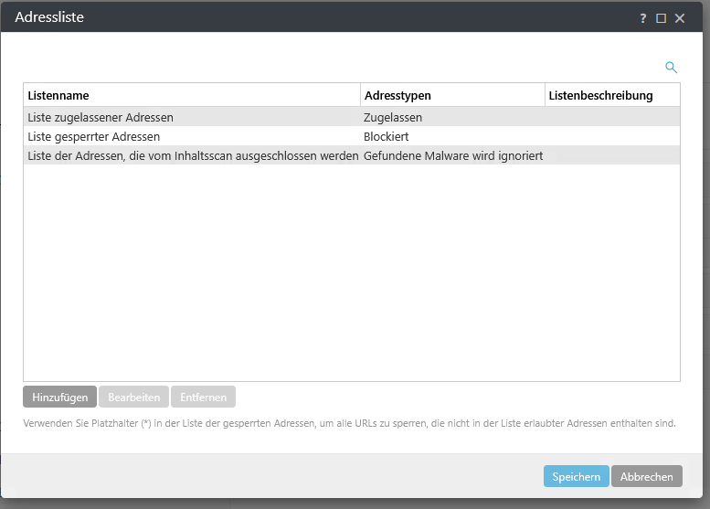 Adressliste URL ESET
