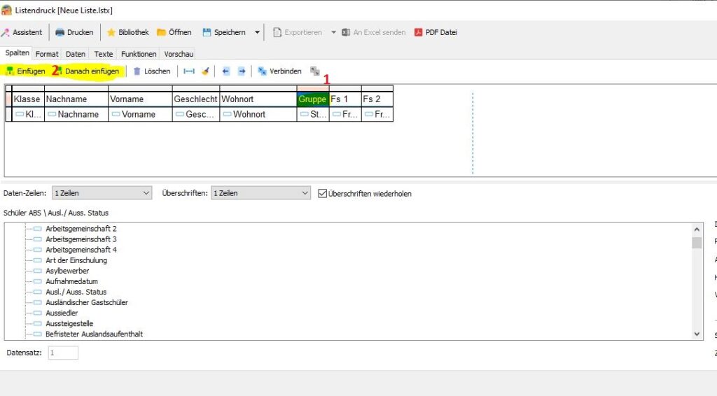 PrimeLine Listendruck Datenexport anpassen