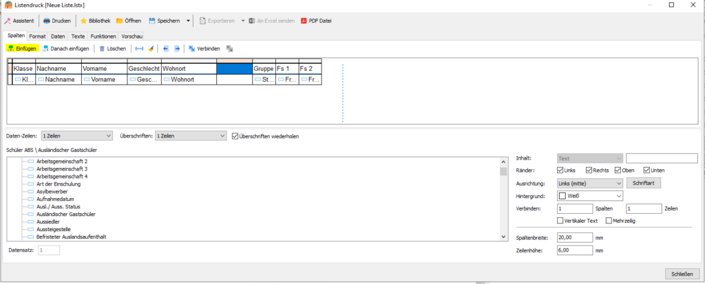 PrimeLine Listendruck Datenexport anpassen