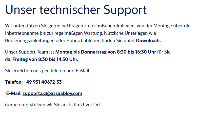 UZ support Uhlmann Zacher assa abloy